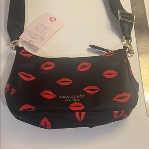 Kate Spade Black and Red Lip Pattern Crossbody Bag